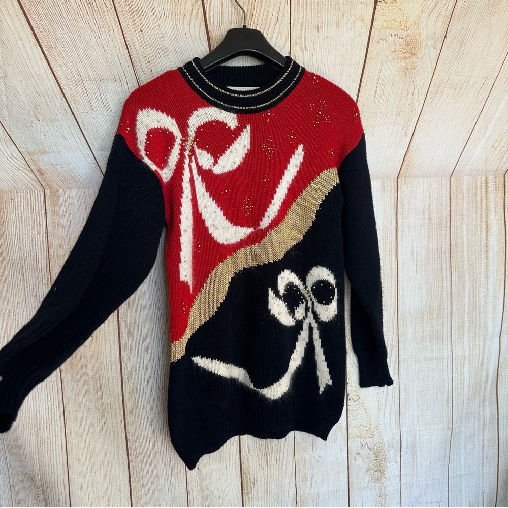 Dana Scott Chunky Cozy Oversized Bow Christmas Holiday Ugly Sweater Small